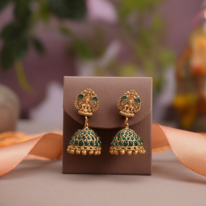 Green Stone Stud Earrings-Ethnic Religious Trendy Jewelry for Wedding Party Gift - Product Image 3
