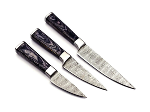 Ensemble de couteaux de chef en acier carbone faits à la main, 3 pièces, durables, multifonctionnels, manche en bois Pakkawood, coupe professionnelle pour la cuisine - Product Image 3