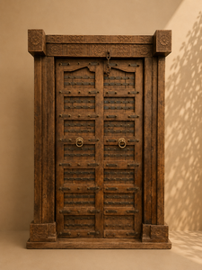 Porte double en bois vintage de Bangalore, style héritage indien, avec cadre orné, quincaillerie métallique antique, darwaza traditionnel rustique - Product Image 3
