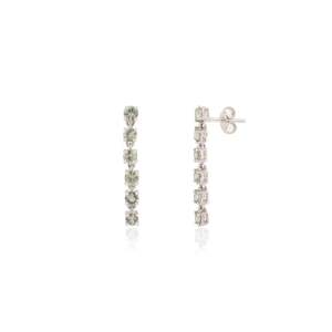 14K Solid White Gold Radiant Green Amethyst Drop Dangle <b>Earrings</b> - Product Image 3