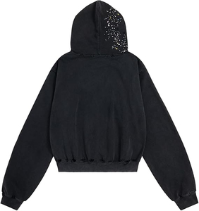 2026 Manufacturer Designer Cotton Oversize Zipper Diamond <b>Rhinestone</b> Winter Streetwear Vintage Men's Denim Hoodie <b>Jacket</b> - Product Image 2