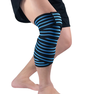 Genouillère en néoprène noire à rayures bleues, fermeture auto-agrippante, respirante, absorption des chocs, unisexe, toutes saisons, pour usage sportif - Product Image 6
