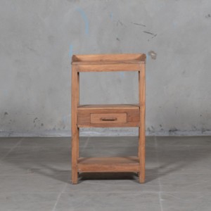 Mesa de Noche de Madera de Teca de la Mejor Colección, Mesa Auxiliar de Estilo Antiguo con Arte del Himalaya - Product Image 3