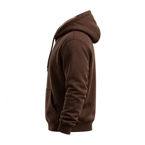 Sweat-shirt à capuche en polaire pour homme, marron uni, coupe décontractée, respirant, avec poche, pour l'hiver - Product Image 3