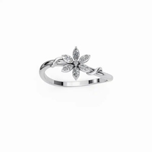 Bague Statement Diamant en Or Blanc 14K – Bijou Masculin Audacieux avec Motif Floral Central en Grappe et Diamants Taille Marquise - Product Image 2