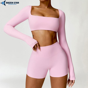 Women Solid Seamless Yoga Set Mid Waist Leggings Sports Bra 2-Piece Gym Fitness Workout Clothing Front Logo Position OEM Custom - Product Image 4