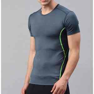 Camiseta Deportiva de Compresión para Hombre, Corte Ajustado, Cuello Redondo, Manga Corta, Transpirable, Spandex/Poliéster, Estilo Urbano, 220g, para Entrenamiento - Product Image 3