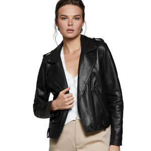 Chaqueta de Cuero Corta Personalizada para Mujer, Chaqueta Biker Corta OEM, Fabricante Mayorista - Product Image 1