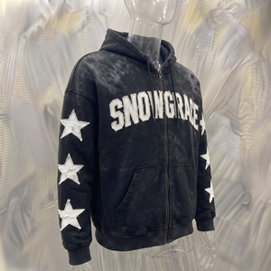 Sudadera con Capucha y Cremallera Snowgrace para Hombre, Estilo Urbano, Felpa, Corte Holgado, Diseño con Estampado de Estrellas Negras para Invierno - Product Image 2