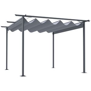 Gazebo Retrattile da Patio 3,5m x 3,5m, Impermeabile e Resistente ai Raggi UV, con Robusta Struttura in Acciaio e Palo in Metallo, Grigio - Product Image 1