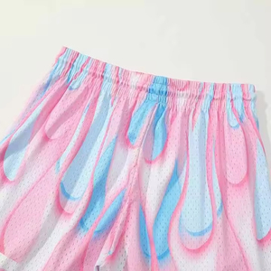 Shorts en maille imprimé rose et bleu pour femme, avec cordon de serrage, respirant, coupe classique, vêtements de sport pour adulte, été - Product Image 4