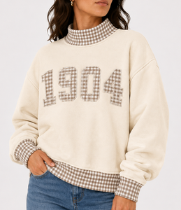 Sweat-shirt à col roulé pour femme 1904 personnalisé à pois gingham, épaules tombantes, grande taille, décontracté, respirant, en tissu éponge - Product Image 5