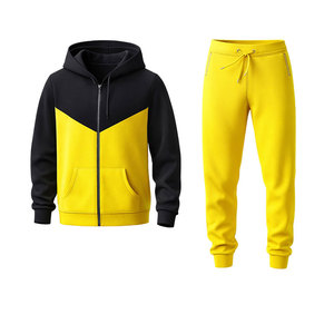 ชุดวอร์มผู้ชายสีดำและสีเหลือง เสื้อฮู้ดซิปพร้อมกางเกงจ็อกเกอร์ ทรงเข้ารูป สวมใส่สบาย เหมาะสำหรับออกกำลังกาย วิ่ง และเล่นกีฬา - Product Image 1