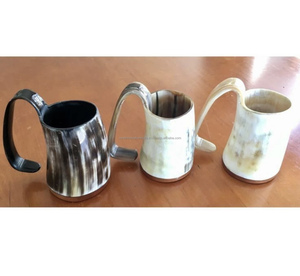 Logotipo personalizable Cuerno Tazas Acabado a mano Diseño vikingo natural Tapa de técnica pulida para café Cerveza Artesanías naturales - Product Image 1