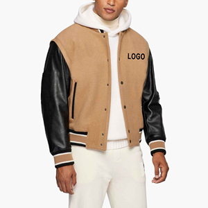 Chaqueta Varsity de Invierno con Diseño Geométrico de Animales, Impresión por Transferencia Térmica en la Parte Delantera, Impermeable, Reversible, de Lana y Cuero, Fabricante OEM - Product Image 6