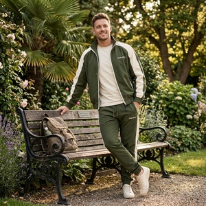 Conjunto Deportivo para Hombre en Verde Oliva, Chaqueta Deportiva con Cierre Completo, Pantalones Jogger, Ropa Deportiva para Entrenamiento, Gimnasio, Running, con Logotipo Personalizado - Product Image 4