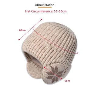 Chapeau à oreillettes unisexe, bonnet tricoté avec motif de feuilles, doublure en polaire, chapeau d'hiver pour activités de plein air, adultes 56-58CM - Product Image 3