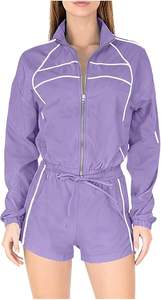 Ensemble de survêtement imperméable avec fermeture éclair pour femme, coupe-vent, veste à capuche surdimensionnée avec fermeture éclair, logo personnalisé - Product Image 4