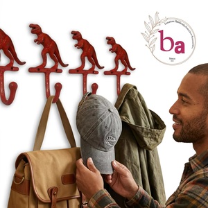 Red <b>Dinosaur</b> Wall Hook Multifunction Novelty Coat Hanger Handmade Cast Iron Cartoon Animal Design Single Hook Self-adhesive - Product Image 2