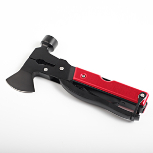 Hache de survie multi-outils avec tête de marteau et hache, manche en aluminium rouge, lames en acier inoxydable, utilisation tactique en extérieur - Product Image 6