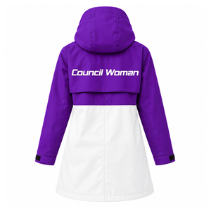 NCNW Chaqueta Impermeable Tipo Gabardina con Capucha y Cremallera para Mujer, Color Morado y Blanco, Cuello Alto, Manga Larga, Anorak para Exteriores - Product Image 4