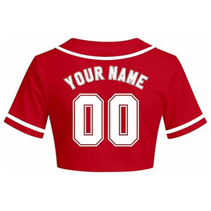 Maillot de baseball personnalisé rouge pour femme, avec nom et numéro, boutons sur le devant, col en V classique, pour fans de softball - Product Image 2
