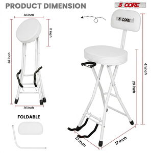 Taburete Metálico para Guitarra 5Core, Silla Acolchada de 3.15 Pulgadas con Respaldo, Plegable, con Reposapiés Integrado - Product Image 3