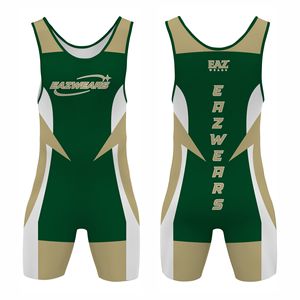 ชุดนักมวยปล้ำชายแบบเต็มตัว พิมพ์ลายกราฟิกแบบ Sublimation ชุดกีฬาสวมใส่สบาย ทนทาน เหมาะสำหรับสโมสร ทัวร์นาเมนต์ และทีม ผลิตโดยโรงงานผลิตเสื้อผ้า - Product Image 1