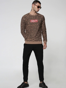 Sudadera de Cuello Redondo con Estampado de Leopardo para Hombre, Corte Regular, Logotipo Estampado, Informal, Tejida, 100% Algodón, para Otoño - Product Image 1