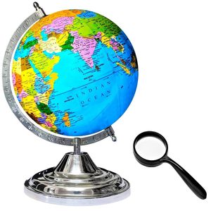 Globo Terráqueo de Acero con Lupa, Base de Arco Cromada Plateada, Mapa Multicolor del Océano Azul, Decoración para Hogar, Oficina, Escuela, Regalo - Product Image 1