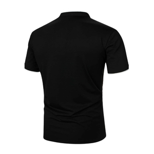 Men's Customized Black Short Sleeve <b>Polo</b> <b>Shirt</b> with Front Logo Heat Transfer Printed Casual Knitted Polyester Cotton Summer Wear - Product Image 5