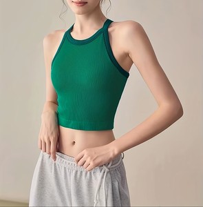 Women'S Color Block Sports Bra Yoga Tank - <b>Red</b> Grey Contrast Camisole, Enhances Chest Contour, Wireless Ribbed Slim Fit Tank <b>top</b> - Product Image 1