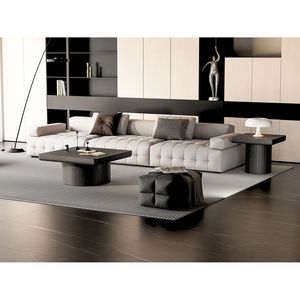 Ensemble de tables basses gigognes modernes et minimalistes en bois, 2 pièces, avec piétement cylindrique cannelé - Product Image 4