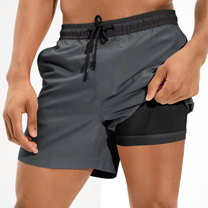 Shorts de course pour hommes à logo personnalisé, séchage rapide, respirants, écologiques, 100% coton, avec cordon de serrage, taille élastique, double couche - Product Image 2