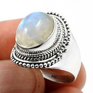 925 Sterling Silver Bezel Setting Wedding & Party <b>Rings</b> With Rainbow <b>Moonstone</b> Gemstone Handmade Oval Cut Bohemian Jewelry - Product Image 2