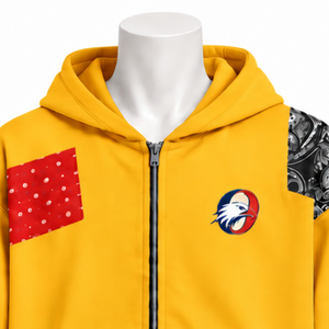 Gold Tapestry Patchwork Zip Up Hoodie Oversized Full <b>Zipper</b> <b>Sweatshirt</b> Printed Patch Design Casual Streetwear Hooded Jacket Men - Product Image 3