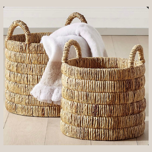 Customized Size Water Hyacinth <b>Basket</b> Set OEM ODM Handwoven Rectangular Storage Bin For <b>Shelf</b> Closet Organizer Factory Supply - Product Image 5