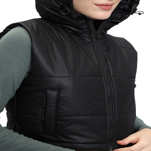 <b>Women</b> Hooded Puffer Vest Black Sleeveless Zipper Quilted Gilet Windproof Short <b>Waistcoat</b> - Product Image 5