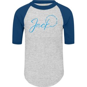 Jack and Jill <b>Grey</b> Navy Raglan <b>T</b> <b>Shirt</b> Three Quarter Sleeve Graphic Print Crew Neck Casual Unisex Baseball Tee for Events - Product Image 1