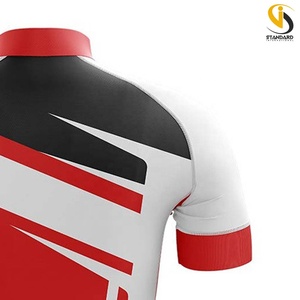 Maillot de cyclisme unisexe léger et respirant en Spandex/Polyester 220g, anti-bactérien, à manches courtes, rouge, blanc et noir - Product Image 6