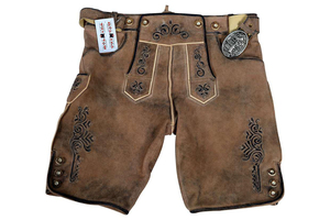 Shorts Lederhosen traditionnels allemands pour hommes en cuir véritable brodé, style moderne et léger en daim - Product Image 3