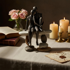 Handcrafted Cast Iron Couple Sculpture Modern Abstract Romantic Figurine <b>Decorative</b> Metal Statue Anniversary Wedding <b>Valentine</b> - Product Image 4