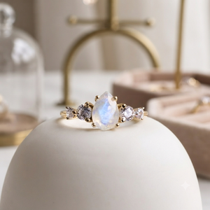 Pear Cut MoonStone Engagement Ring 925 Silver And Plated Gold Our Rose Gold Side Stone Moissanite for Women - Product Image 3