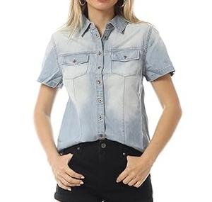 Camisas de mezclilla de manga corta personalizadas OEM al por mayor, estilo vintage, lavado ácido, transpirables - Product Image 5