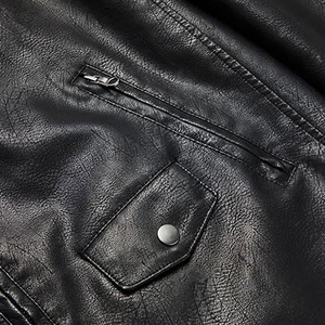 Black Winter Leather Puffer <b>Jacket</b> for <b>Men</b> with Stand Collar Front Logo Stylish Eco-Friendly Windproof Breathable All Sizes - Product Image 6