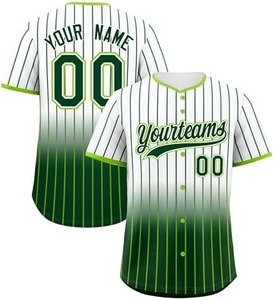 Camiseta de béisbol personalizada para hombre, uniforme de manga corta con nombre y número del equipo en degradado sublimado a rayas verdes y blancas para adultos - Product Image 1