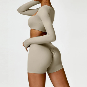 Women's High Waist Seamless <b>Pink</b> Sports <b>Leggings</b> Set With Ruched Butt Design For Yoga <b>Gym</b> Training Activewear Shorts - Product Image 4