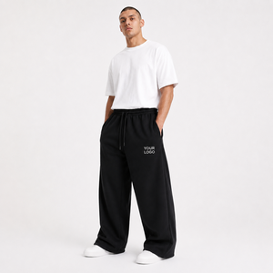 Winter Thermal 480 GSM Cotton Blend Fleece Men's Relaxed Wide Leg Sweatpants Private Label Baggy <b>Joggers</b> Wholesale Supplier - Product Image 2