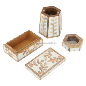 Ensemble de boîte de rangement et plateau pour brûle-encens en bois naturel avec incrustations en laiton, fait main, luxe, décoration traditionnelle pour la maison - Product Image 4