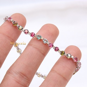Bracelet tennis en or blanc 14 carats avec tourmalines naturelles multicolores |   Bijoux fins avec accents de diamants, cadeau pour femmes, mariage, fête, vente en gros - Product Image 4